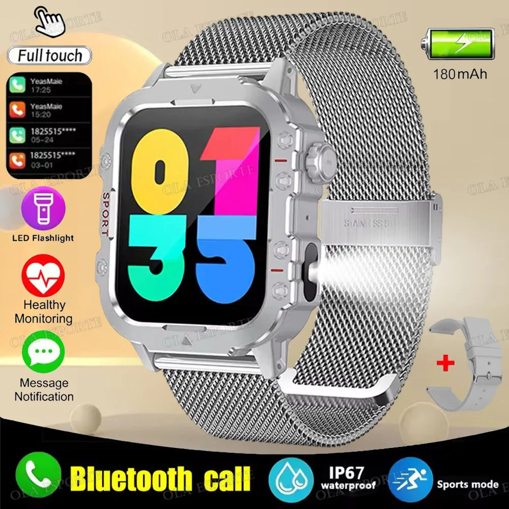 New Flashlight Military Smart Watch Men IP68 5ATM Outdoor Sports Fitness Tracker Health Monitor 1.44Inch BT Call Smartwatch HT30