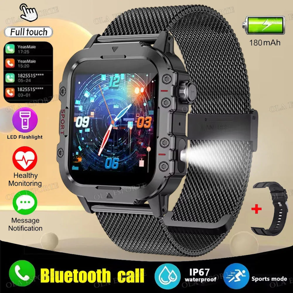New Flashlight Military Smart Watch Men IP68 5ATM Outdoor Sports Fitness Tracker Health Monitor 1.44Inch BT Call Smartwatch HT30
