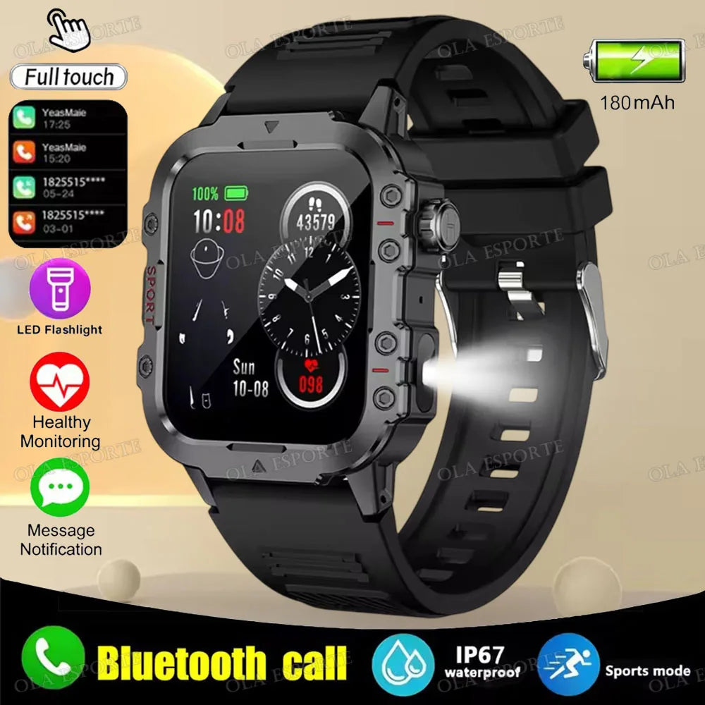 New Flashlight Military Smart Watch Men IP68 5ATM Outdoor Sports Fitness Tracker Health Monitor 1.44Inch BT Call Smartwatch HT30