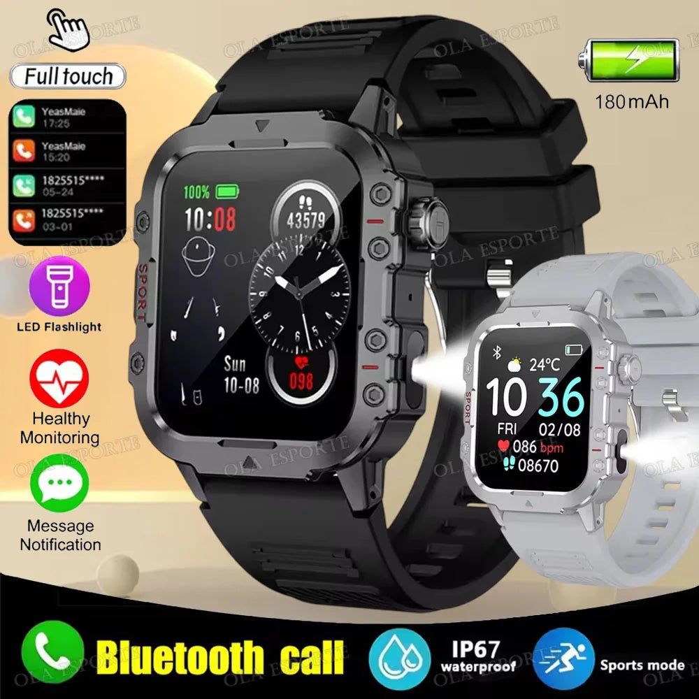 New Flashlight Military Smart Watch Men IP68 5ATM Outdoor Sports Fitness Tracker Health Monitor 1.44Inch BT Call Smartwatch HT30