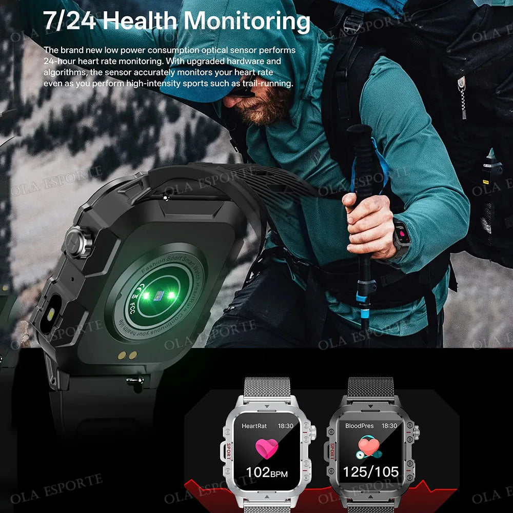 New Flashlight Military Smart Watch Men IP68 5ATM Outdoor Sports Fitness Tracker Health Monitor 1.44Inch BT Call Smartwatch HT30