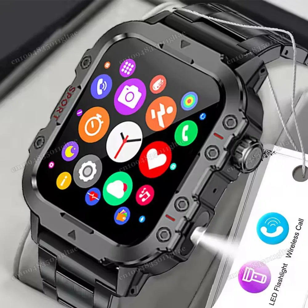 New Flashlight Military Smart Watch Men IP68 5ATM Outdoor Sports Fitness Tracker Health Monitor 1.44Inch BT Call Smartwatch HT30