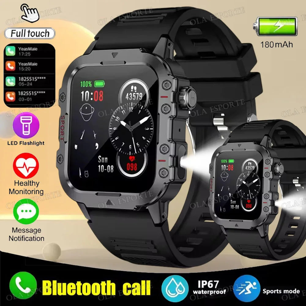 New Flashlight Military Smart Watch Men IP68 5ATM Outdoor Sports Fitness Tracker Health Monitor 1.44Inch BT Call Smartwatch HT30