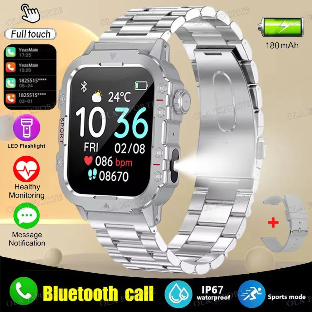 New Flashlight Military Smart Watch Men IP68 5ATM Outdoor Sports Fitness Tracker Health Monitor 1.44Inch BT Call Smartwatch HT30