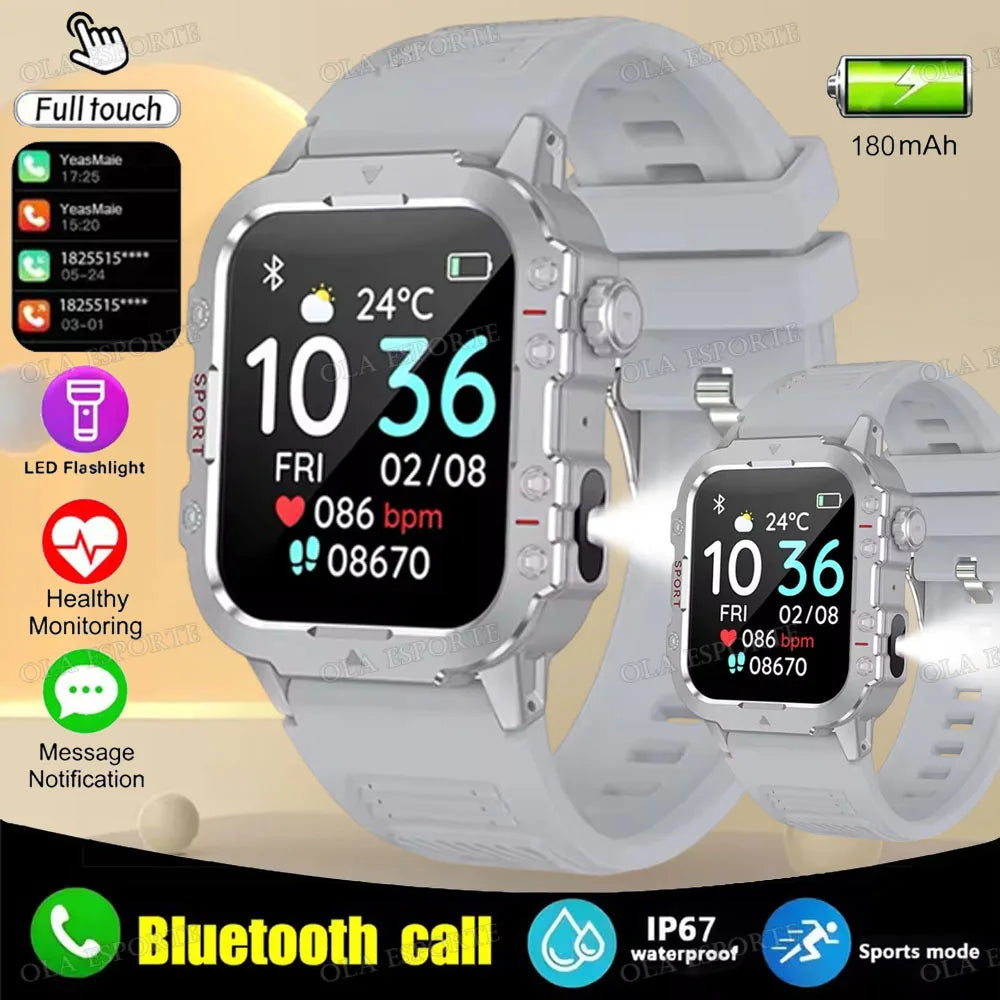 New Flashlight Military Smart Watch Men IP68 5ATM Outdoor Sports Fitness Tracker Health Monitor 1.44Inch BT Call Smartwatch HT30