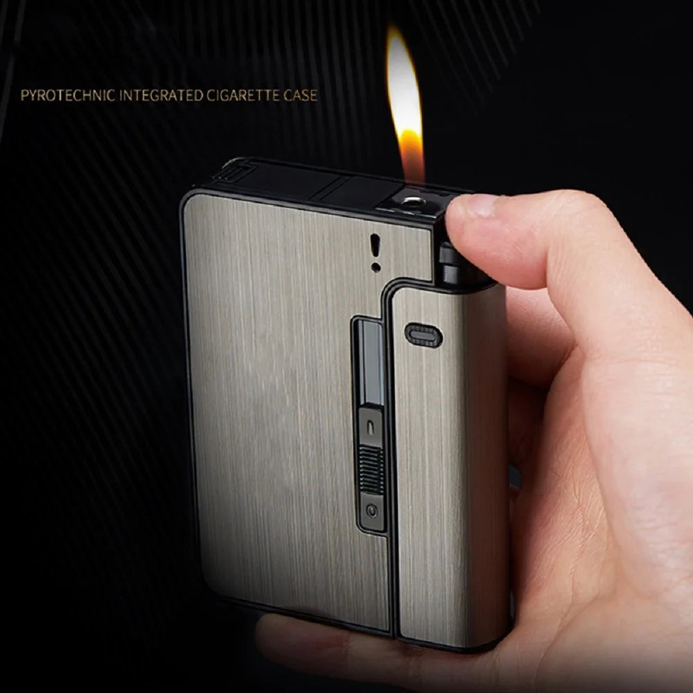 Portable Automatic Cigarette Case Metal Cigarette Holder Box for 10pcs King Size Cigarette Lighter Not Included Gift for Men Dad