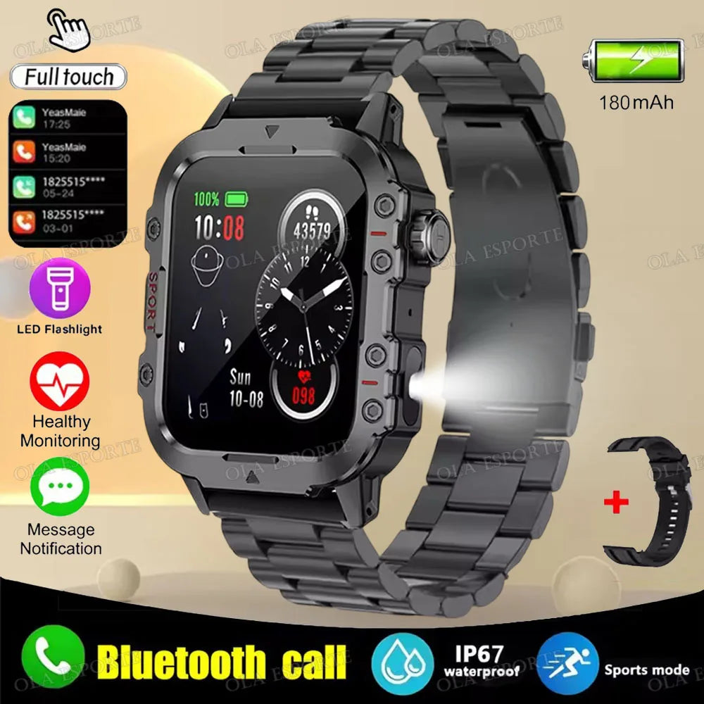 New Flashlight Military Smart Watch Men IP68 5ATM Outdoor Sports Fitness Tracker Health Monitor 1.44Inch BT Call Smartwatch HT30