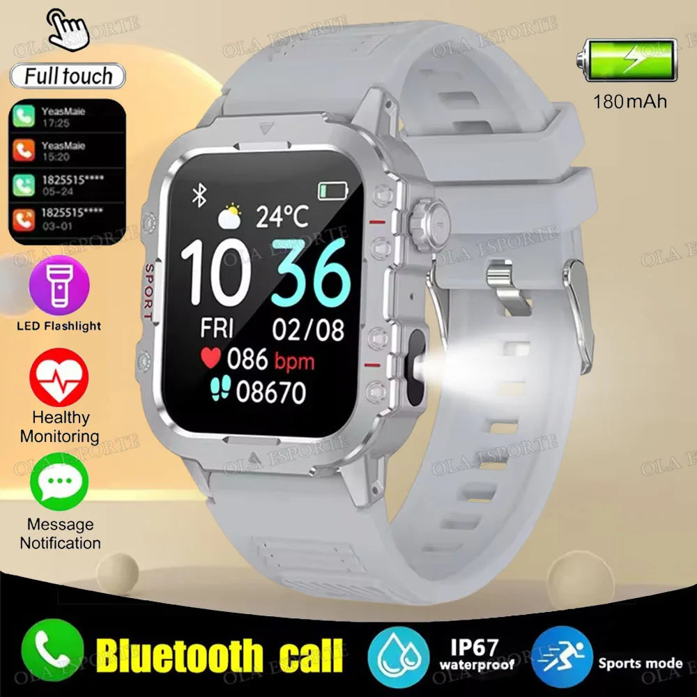 New Flashlight Military Smart Watch Men IP68 5ATM Outdoor Sports Fitness Tracker Health Monitor 1.44Inch BT Call Smartwatch HT30
